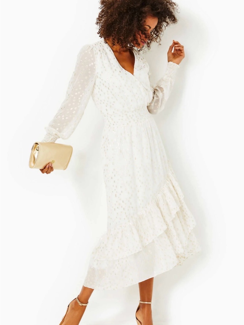 Lilly Pulitzer Ivory Dress with Gold Metallic Dot Detail - Picture 2 of 14